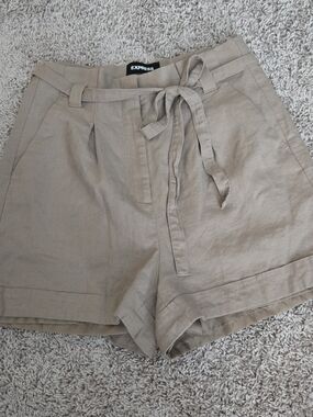 Express Women's Tan Paperbag Waist Tie Shorts